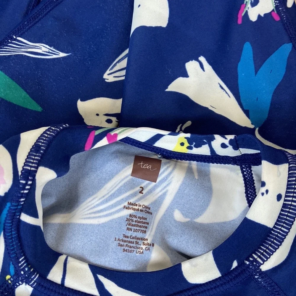 Tea Collection blue swim rashguard girls size 2T tropical beach summer vacation